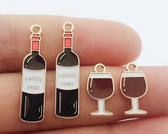 Enamel Wine Bottle and Wine Glass Charms Vineyard Charms Winery Charms Wine Jewelry Supplies