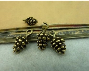 16 Mini Pinecone Charms Pine Cone Very Small Pinecones Natural Stages each Cone Varies Little Bronze Tone Fall Jewelr Supplies 13x6 mm