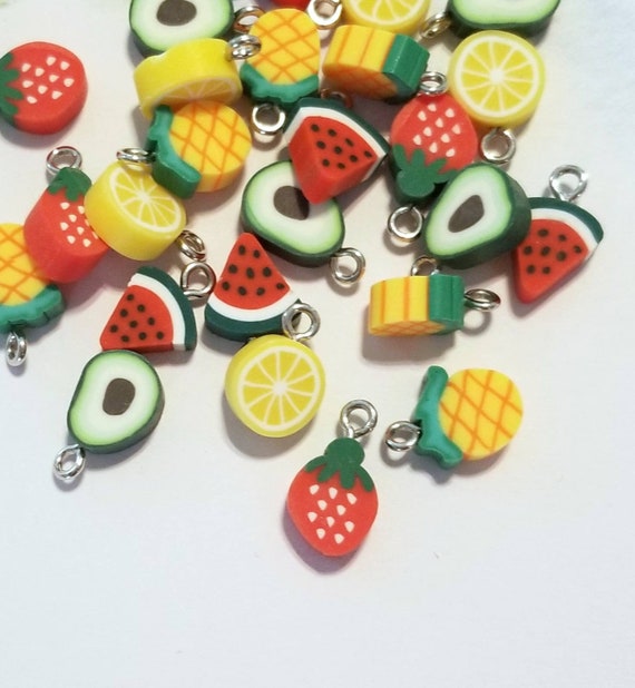 10 Adorable Little Fruit Charms Polymer Clay Fruit Drops Well Crafted Summer Fruit Foodie Vegetarian Charms Jewelry Supplies