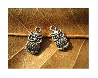 10 Mini Owl Charms Double Sided Stern Owls Little Bird Jewelry Supplies About 8x15mm Contrast Varies READ NOTE BELOW