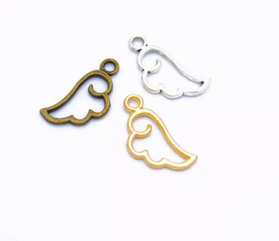 Little Wing Charms Open Angel Wings Gold Wing Charms Light