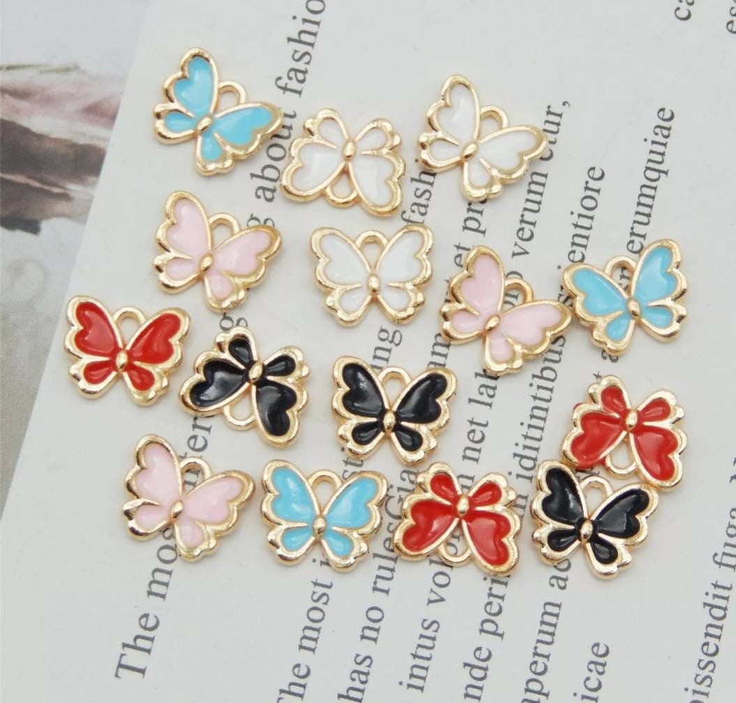 6 Enamel Butterfly Charms Colorful Small Butterfly Charms Etsy