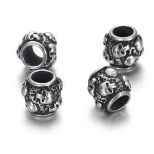 Stainless Steel Skull Bead Small Catacomb Bead Skull Charm for Bracelets or Hair Halloween Jewelry Supplies 9.5x8.5mm Hole 4.5mm