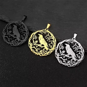 Raven Pendant Stainless Steel Crow Pendant Silver Black or Gold Bird Pendant with Bail Blackbird Jewelry Supplies 35mm