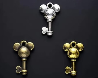 Little Mouse Key Charms  Charms Gold Silver or Bronze Tone Mouse Key Assortment Jewelry Supplies 18x11mm