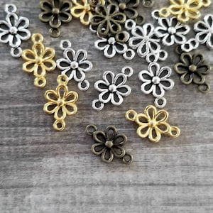 12 Tiny Flower Connectors Darling Gold Bronze Silver Flower Connectors Mini Flower Charms Slightly Curved Blossoms Jewelry Supplies 15x9mm
