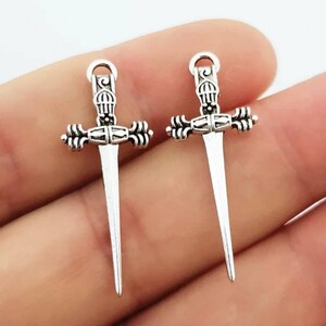 Sword Charms Silver Bronze or Black Sword Pendants Weapon Charms Jewelry Supplies 35x13mm image 4