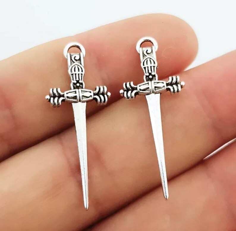 Sword Charms Silver Bronze or Black Sword Pendants Weapon Charms Jewelry Supplies 35x13mm image 4