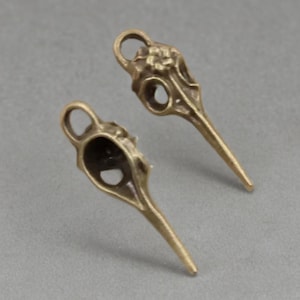 3 BIRD SKULL Pendants Rusric Bronze Tone Long Beaked Flower Skulls Gothic Charm Jewelry Supplies 41x13x11 mm image 3