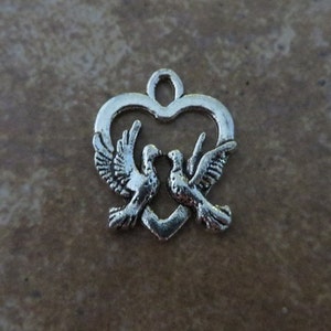 10 Lovebird Charms Heart with Doves Love Birds Valentine Wedding Anniversary Jewelry Supplies 15x19mm