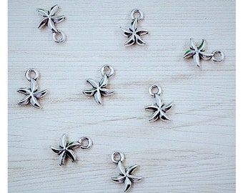 Tiny Windmill Star Charms, Shining Celestial Charms, Magical Wish Stars, Silver Starry Night Sky Jewelry Supplies Star Embellishments 11x9mm