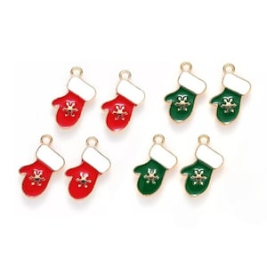 Enamel Christmas Mitten Charms with Snowflake Design Red or Green Enamel Christmas Charms Enamel Mittens Holiday Jewelry Supplies 12x18mm