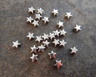 Tiny Star Beads Simple Star Spacer Beads, 20 - 100 Silver Tone Celestial Night Sky Beading Jewelry Supplies 5x3mm