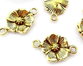 Gorgeous Flower Connectors Antique Gold 2 Loop Charms Flowers Boho Bracelet Charms Jewelry Supplies 24x15mm