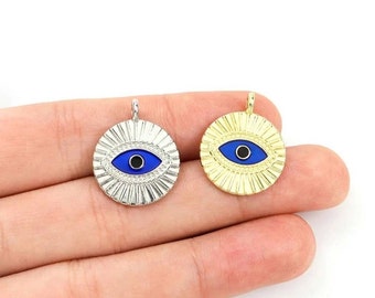 Evil Eye Charms Blue Enamel Evil Eye Pendants in Silver or Light Gold Protection Charms Evil Eye Jewelry Supplies 21x17mm