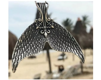 Whale Tail Pendant Very Large Ornate Detailed Mermaid Pendants Beach Pendants Jewelry Supplies 2"