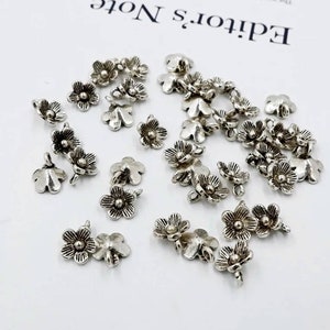 10 Lovely Little Spring Flower Drops Antique Silver Flower Charms Blossom Charms Flower Jewelry Supplies 12x9mm