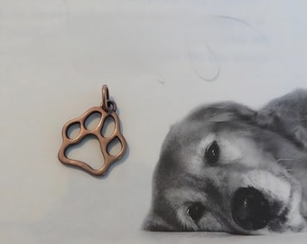 Copper Paw Print Charms Tone with Jump Rings Connectors Dog Pet Jewelry Supplies 17x19 mm