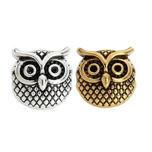 Owl Spacer Beads Focal Bracelet Owl Charms Silver, Antique Gold or Bronze Owl Beads Bird Jewelry Supplies 11mm