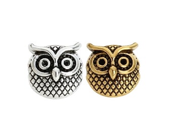 Owl Spacer Beads Focal Bracelet Owl Charms Silver, Antique Gold or Bronze Owl Beads Bird Jewelry Supplies 11mm