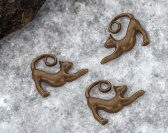 6 Little Bronze Cat Charms with Curly Tails No Loop Just Tails 3D Cat Charms Mini Cats Jewelry Supplies 15x18mm