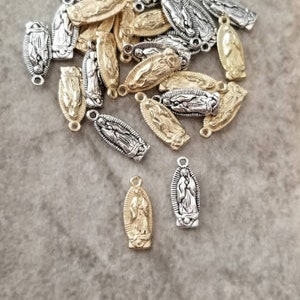 10 Tiny Our Lady of Guadalupe Charms Silver, Soft or Light Gold Religious Charms Double Sided Jewelry Supplies 15x6mm - Note Measurements