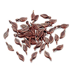 Mini Copper Leaf Charms Little Deep Copper Leaves Fall Charms Jewelry Supplies 16x6mm