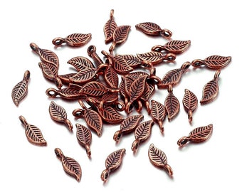 Mini Copper Leaf Charms Little Deep Copper Leaves Fall Charms Jewelry Supplies 16x6mm