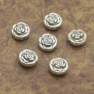 Rose Spacer Beads Rose  Beads Silver Flower Beads with Contrast Roses for Beading Rose Jewelry Supplies 11mm RB05A