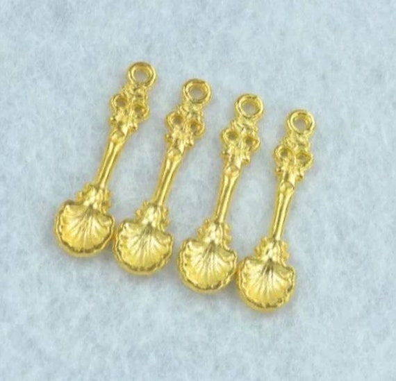 Gold Antique Spoon Pendants Long Charms Miniature Collection Mother's  Day Detailed Golden Spoons Jewelry Supplies 33x9 mm