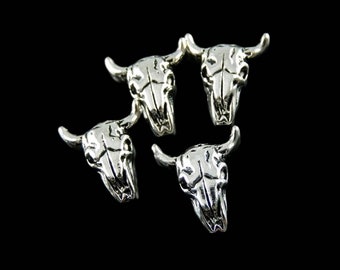 10 Mini Cow Skull Charms Bull Charms Cattle Evil Beast Halloween or Southwest Silver Cow Findings Jewelry Craft Supplies 14x12x3mm