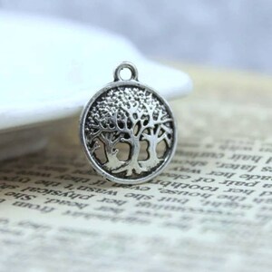 Tree Charms in Circle Forest Charms Deep Dark Woods Charms Silver or Bronze Nature Charms Tree Pendants Jewelry Supplies 19x16mm