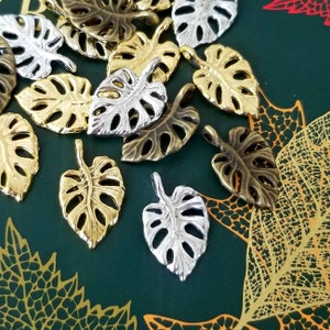 10 Gorgeous Leaf Charms Fall Color Monstera Leaves Silver Bronze Gold Antique Gold Nature Jewelry Supplies 21x12mm