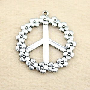 Flower Child Peace Pendant Large Charms Hippie Boho Earrings Jewelry Supplies 41x38mm