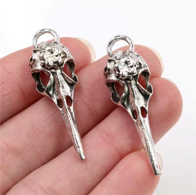 2 Bird Skull Pendants with Flower Plague Doctor Mask Charms READ DETAILS Long Beak Birds Creepy Gothic Jewelry Supply About 41x14mm image 3