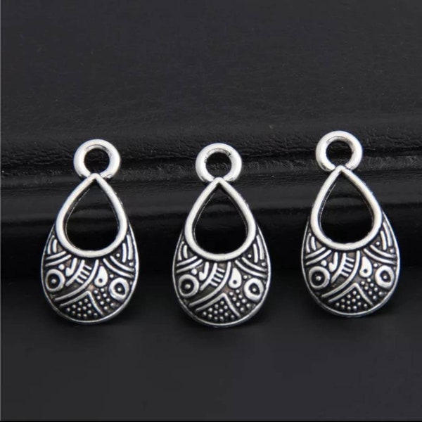 Sweet Little Bohemian Charms Silver or Bronze Teardrop Charms Mini Earring Bracelet Drops Boho Jewelry Supplies 17x8mm