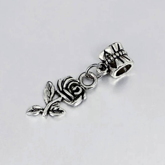 Beautiful Rose Charm on Bail Silver Roses With Dark Contrast