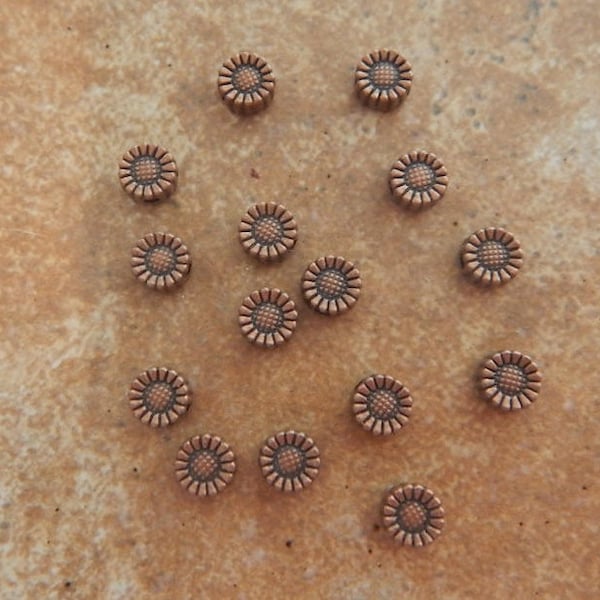 22 Tiny Sunflower Spacer Beads Mini Daisy Flower Beads Copper or Antique Gold Tone Findings Mini Beading Jewelry Supplies 5mm