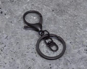 Large  Black Key Ring with Clasp Black Keychains Ready to Personalize Jewelry Gift Supplies 70mm