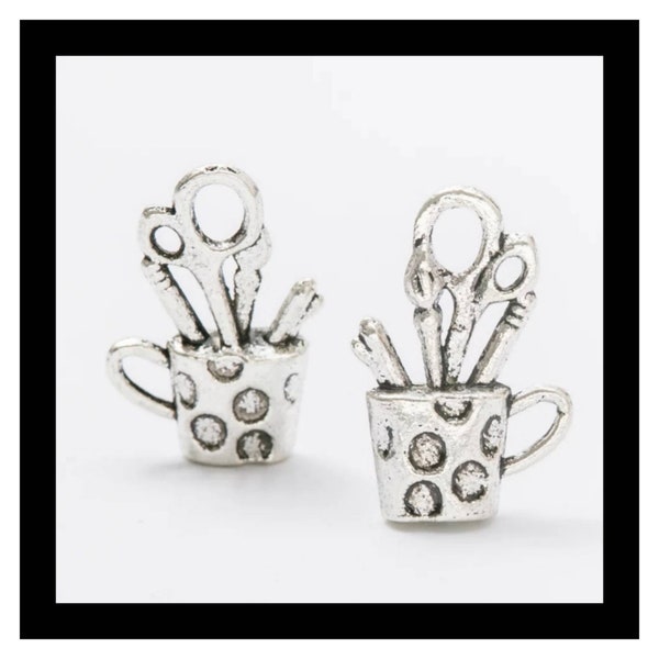 Crafter's Tool Cup Charms Artist Charms Craft Charms Dual Sided Workshop Studio Charms Jewelry Supplies 19x13x4mm