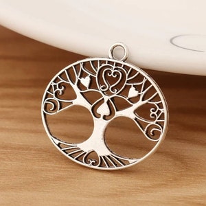 Tree of Life Charms Dark Silver Tree Charms with Filigree Heart Design Family Tree Charms Jewelry Supplies 23x24mm