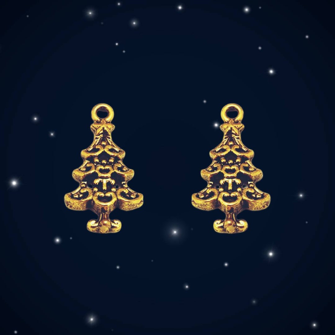Antique Gold Christmas Tree Charms Detailed Branches Holiday Charms
