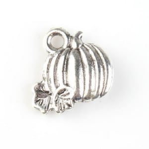 Tiny Pumpkin with Leaf Charms Little Double Sided Pumpkins Antique Silver Fall Halloween Bulk Charms Jewelry Supplies 10x11x2mm