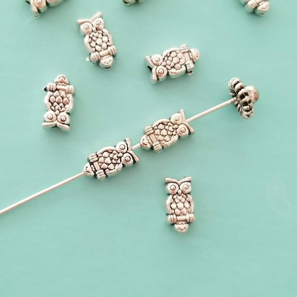 12 Adorable Owl Spacer Beads Detailed Mini Owl Beads Bird Beads Little Owl Charms Jewelry Supplies 9.5mm