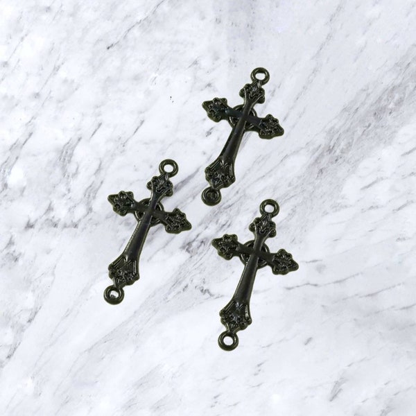 Small Black Ornate Cross Connectors Black Celtic Cross Connectors Religious Bracelet Charms 2 Loop Crosses Jewelry Supplies 31x16mm