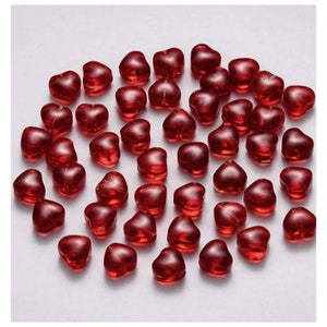 Mini Glass Heart Spacer Beads Tiny Deep Red Pressed Glass Heart Beads Valentine&#39;s Day Puffed Heart Charms Jewelry Supplies 6mm - Note Size