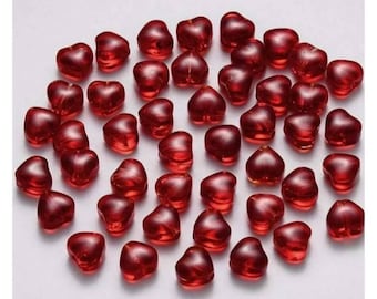 Mini Glass Heart Spacer Beads Tiny Deep Red Pressed Glass Heart Beads Valentine's Day Puffed Heart Charms Jewelry Supplies 6mm - Note Size