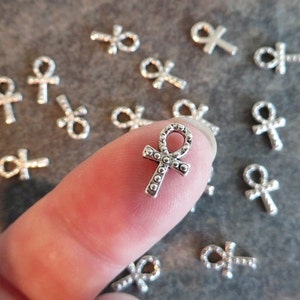 Mini Ankh Charms Embellishments Atq Silver Tiny Egyptian Symbols Jewelry Supplies 11x7 mm NOTE SiZE