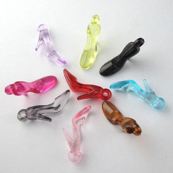 Colorful Acrylic High Heel Shoe Charms Assorted  Color Shoes for Decorations  Princess Party Favors Jewelry Supplies 23x13 mm