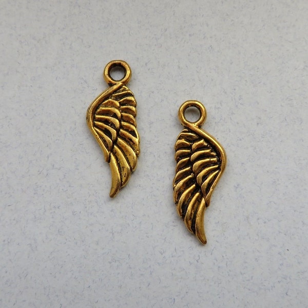 Antique Gold Angel Wing Charms Small Angel Wings Antique Gold Wing Charms Double Sided Wings Angelic Jewelry Supplies 21x8mm